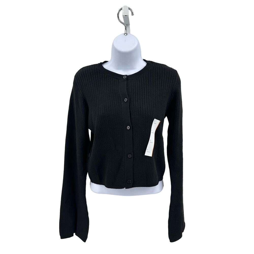 Wild Fable Sweater Black Bell Sleeve Cardigan Copped Ribbed Button Up WMNS S Y2K